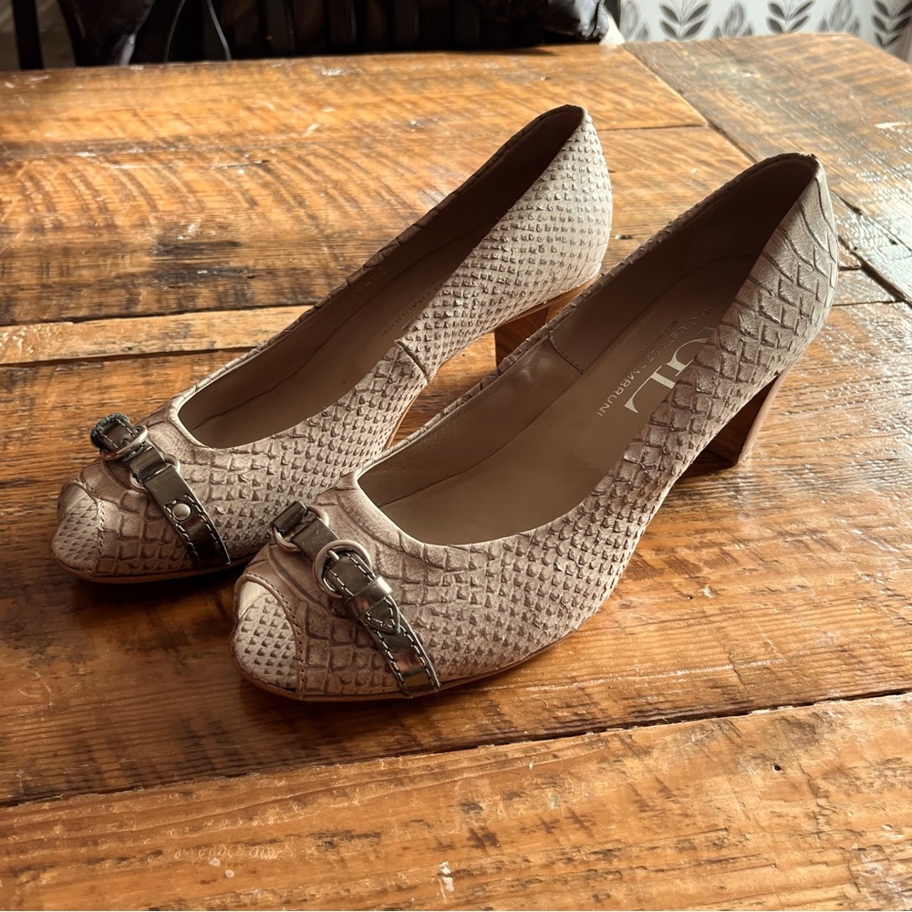 AGL Women's Snake Embossed Leather Pumps Heels Shoes Peep Toe Belted 🐍 🔥